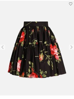 NWT Dolce & Gabbana Black Floral A-Line Midi Skirt with Red Rose Print 44